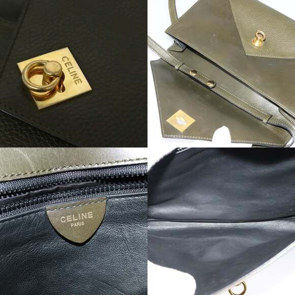 CELINE Shoulder Bag Leather Khaki Gold - Picture 11 of 12